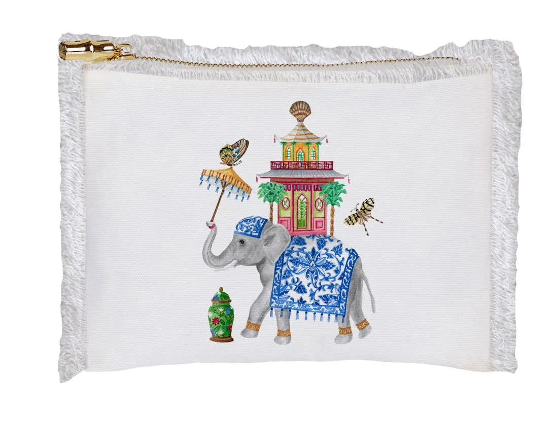 Fringe Small Flat Zip Pouch - Elephant