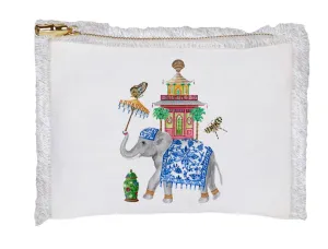 Fringe Small Flat Zip Pouch - Elephant