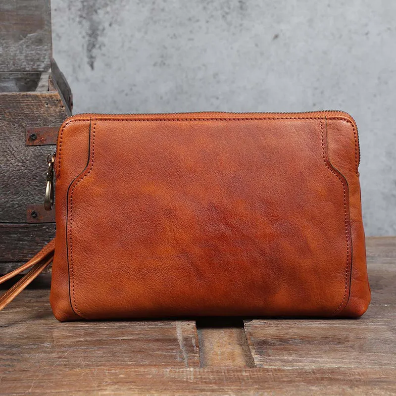 Full Grain Leather Clutch Handmade Men Wrist Bag Large Long Wallet For Men