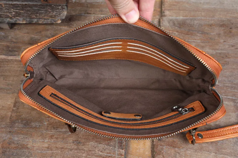 Full Grain Leather Clutch Handmade Men Wrist Bag Large Long Wallet For Men