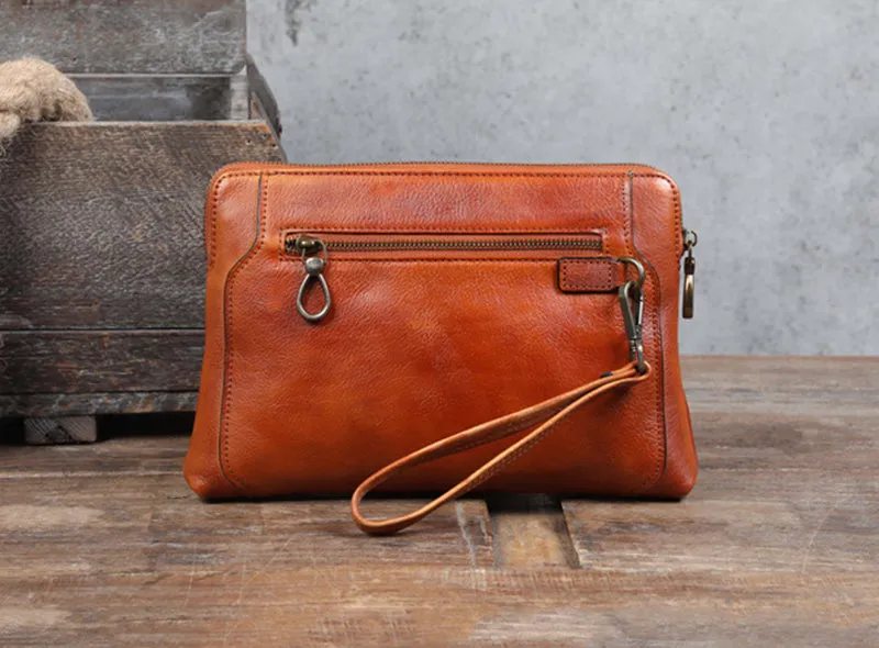 Full Grain Leather Clutch Handmade Men Wrist Bag Large Long Wallet For Men