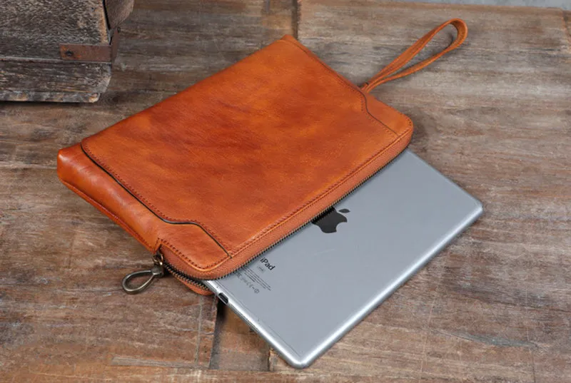 Full Grain Leather Clutch Handmade Men Wrist Bag Large Long Wallet For Men