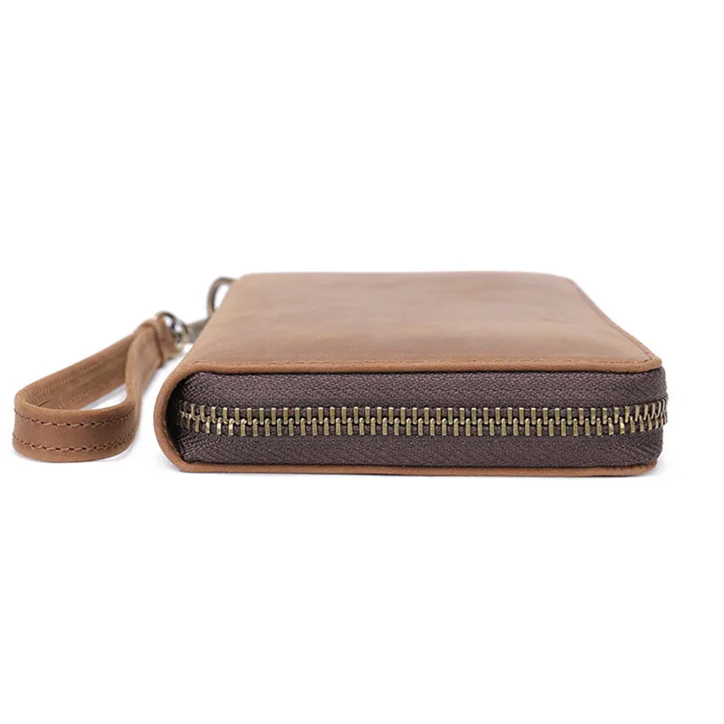 Full Grain Leather Men's Wallet Handmade Long Clutch Retro Mens Leather Zipper Wallet M1028