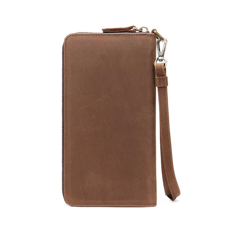 Full Grain Leather Men's Wallet Handmade Long Clutch Retro Mens Leather Zipper Wallet M1028