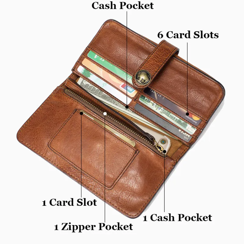 Full Grain Leather Wallet Handmade Long Wallet Card Holder Wallet