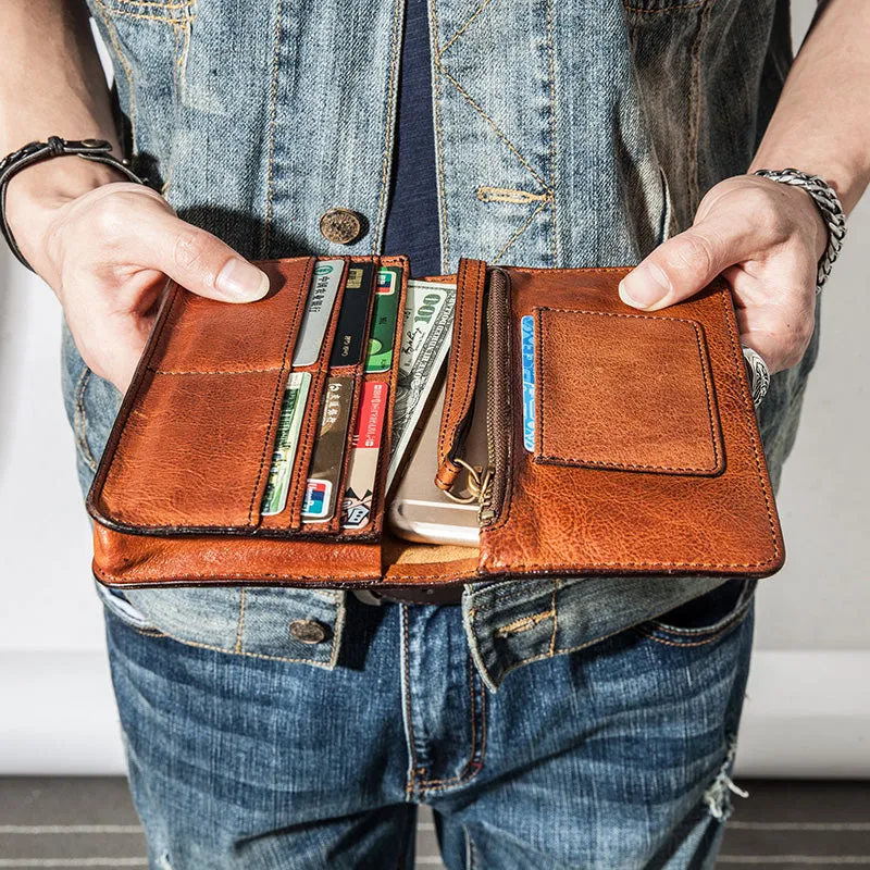 Full Grain Leather Wallet Handmade Long Wallet Card Holder Wallet