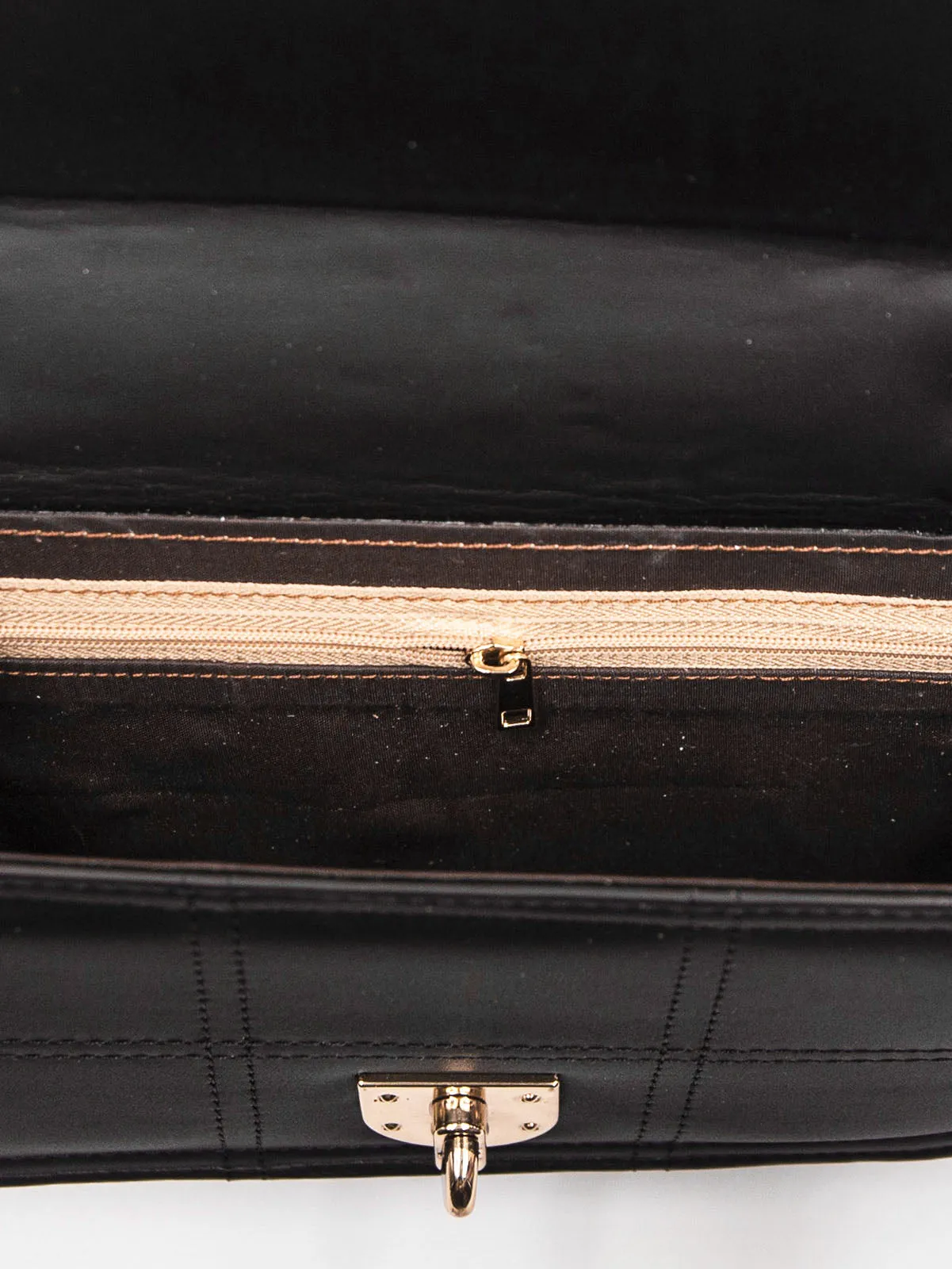 Geometric Quilted Twist Lock Satchel Bag With Strap - Black - FD ⚡