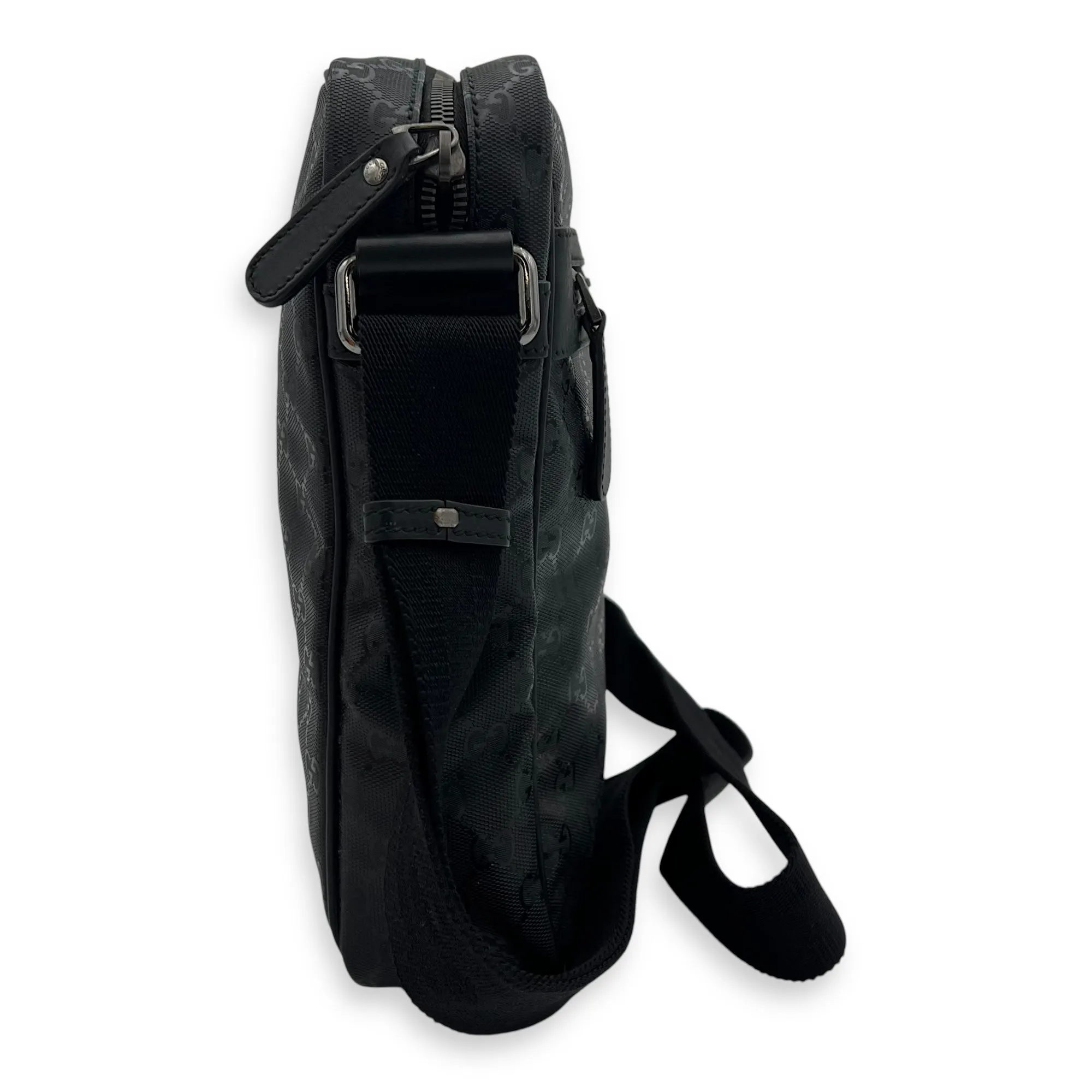 GG Messenger Black in Coated Canvas, Silver hardware