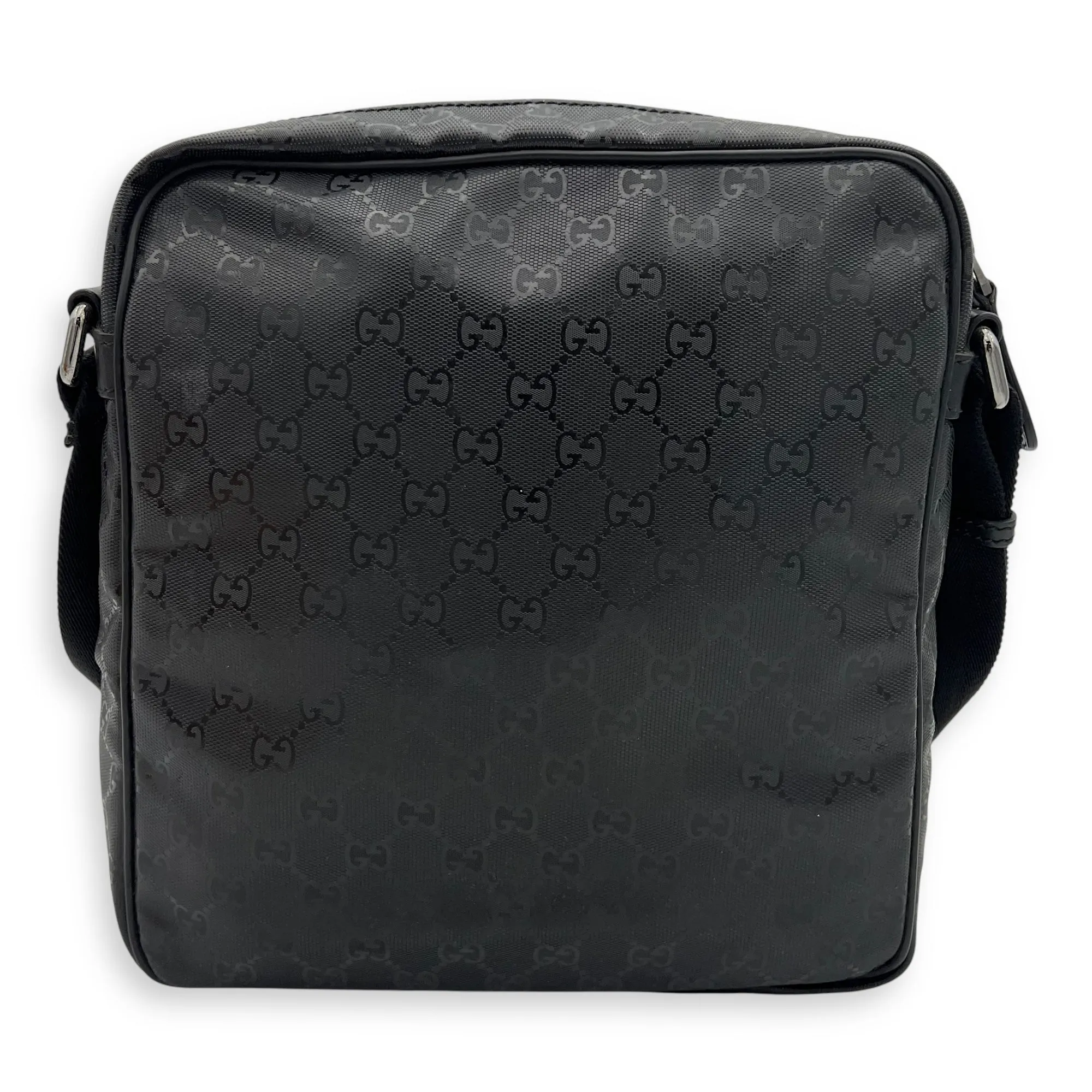 GG Messenger Black in Coated Canvas, Silver hardware