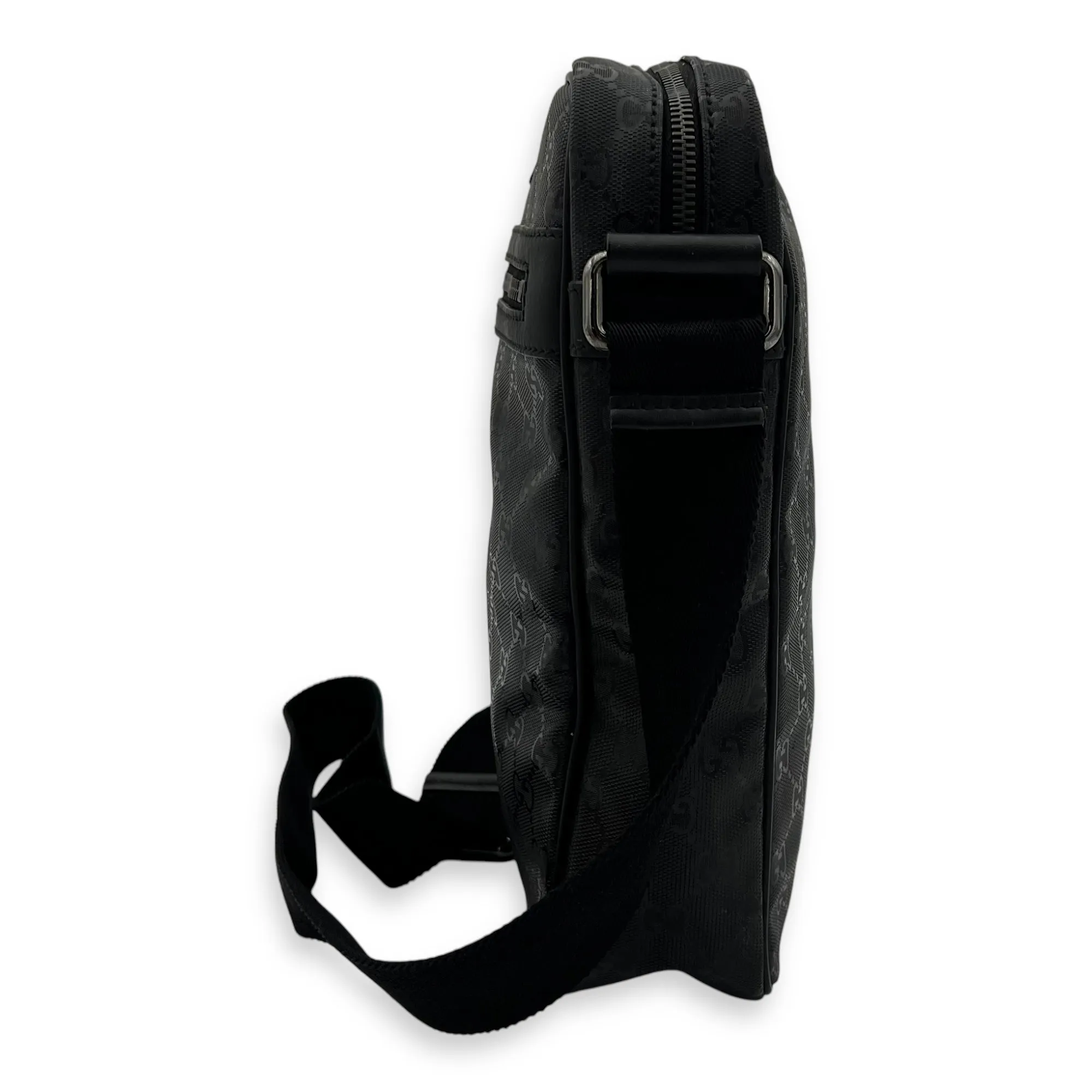 GG Messenger Black in Coated Canvas, Silver hardware