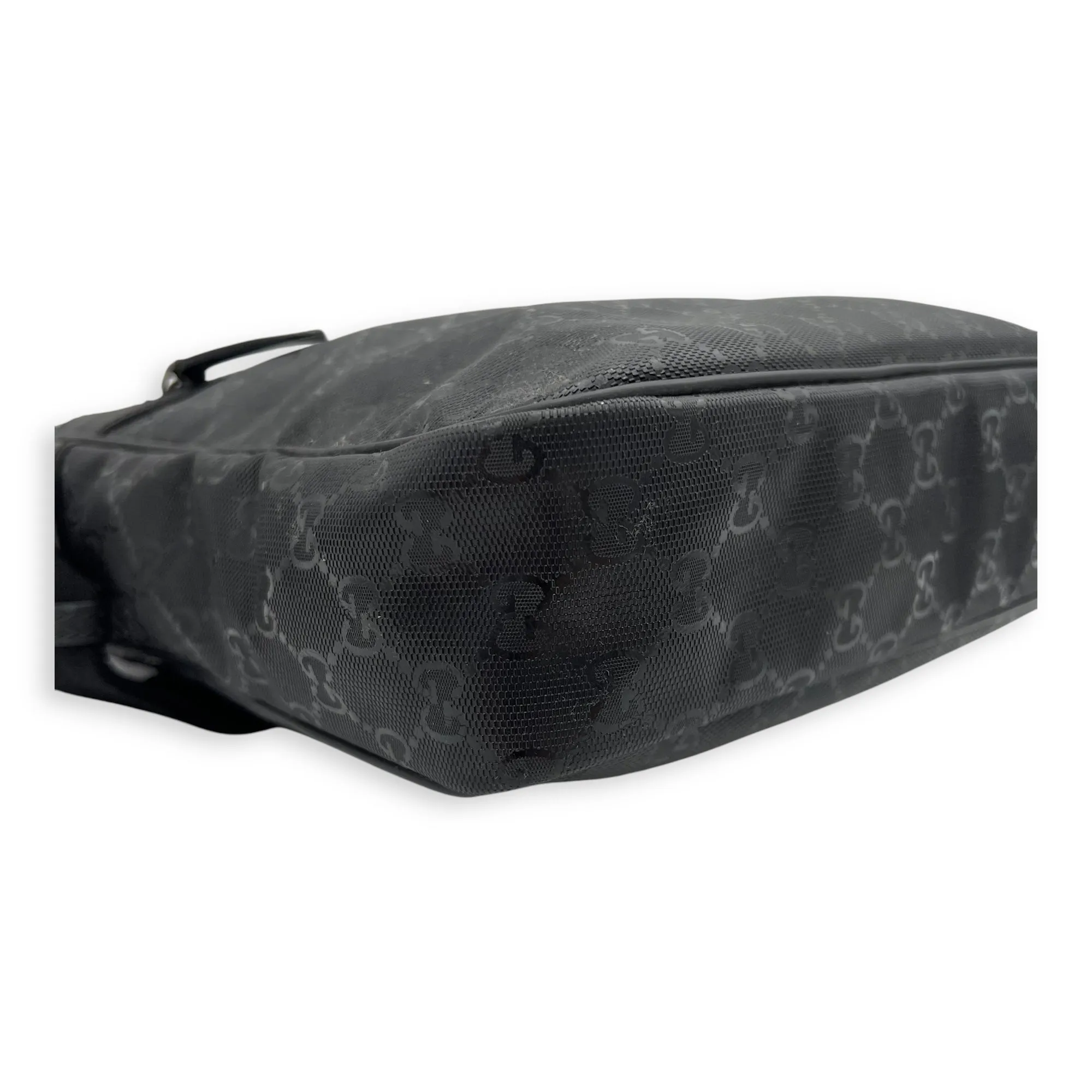 GG Messenger Black in Coated Canvas, Silver hardware