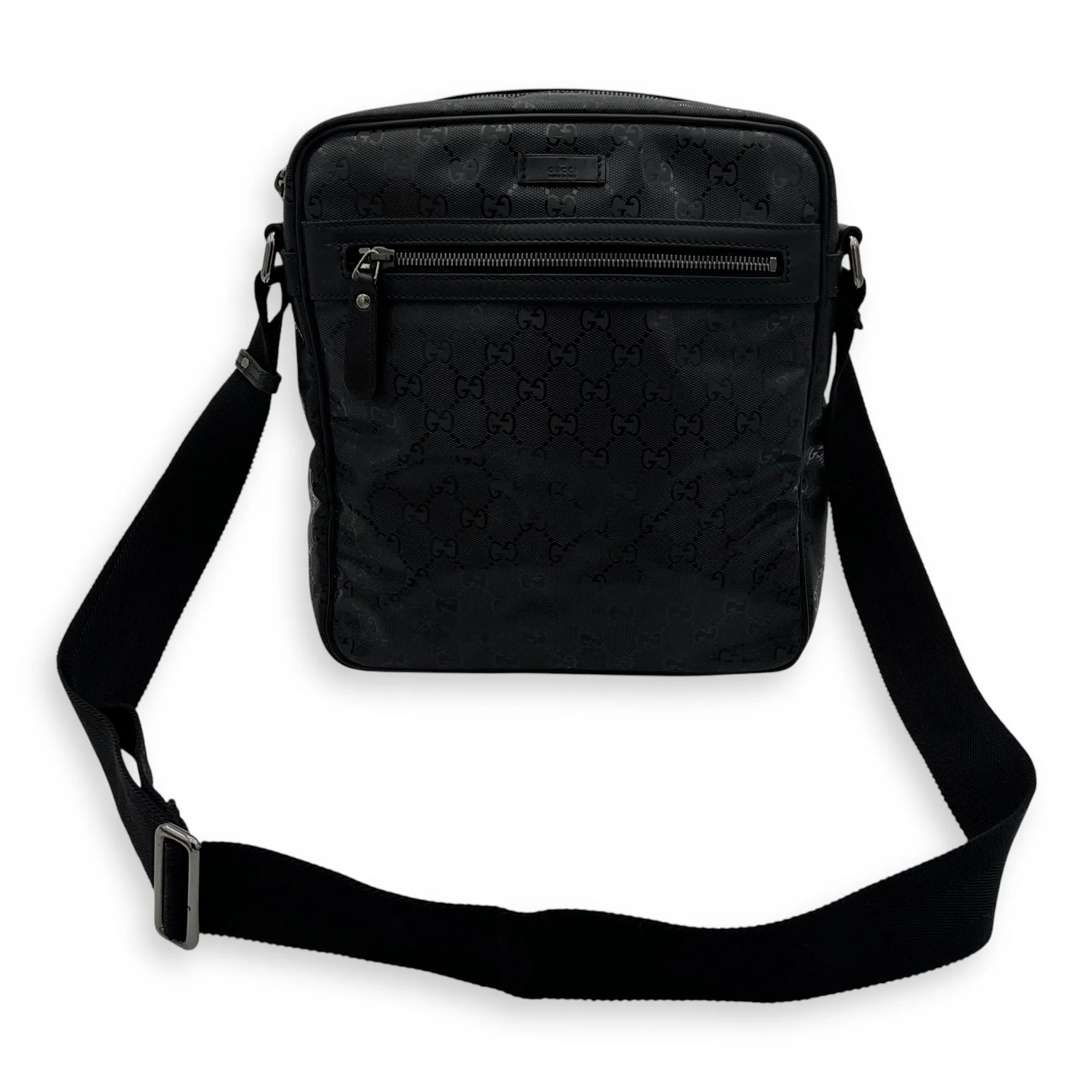 GG Messenger Black in Coated Canvas, Silver hardware