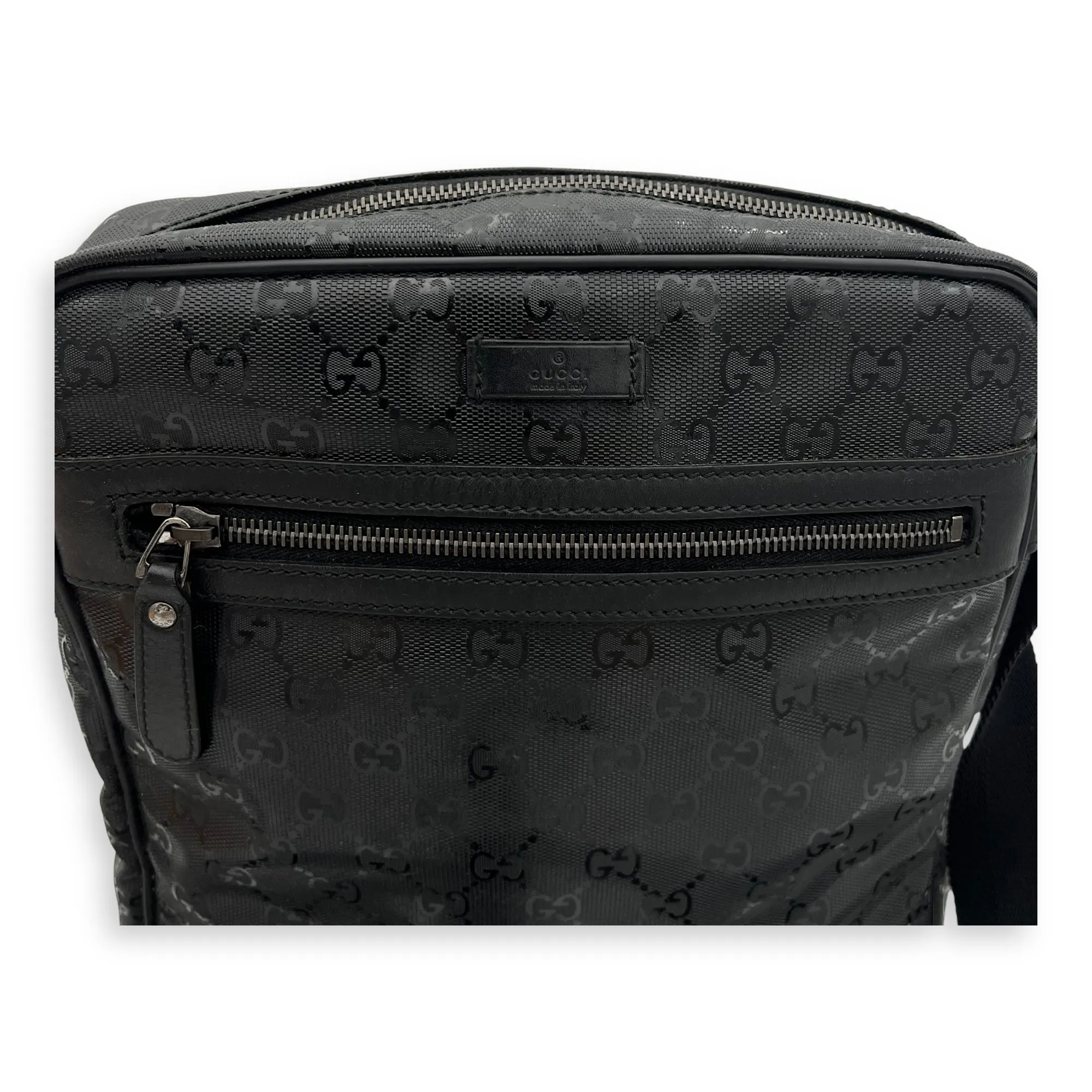 GG Messenger Black in Coated Canvas, Silver hardware