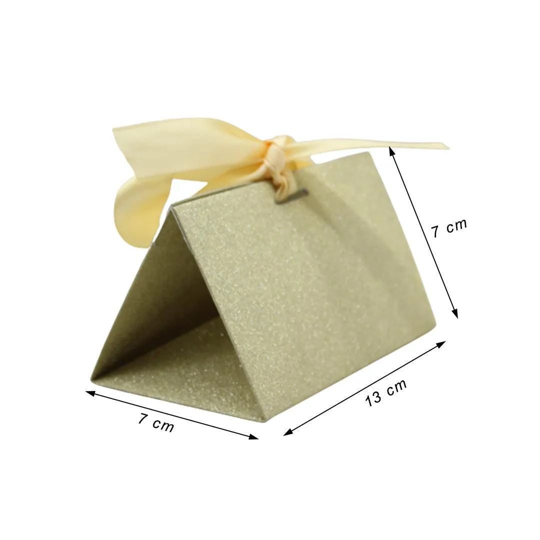 Gift Box Wedding Party Favor Box for Small Gift | Paper Box with Ribbon | Gold Color | Pack Of 10