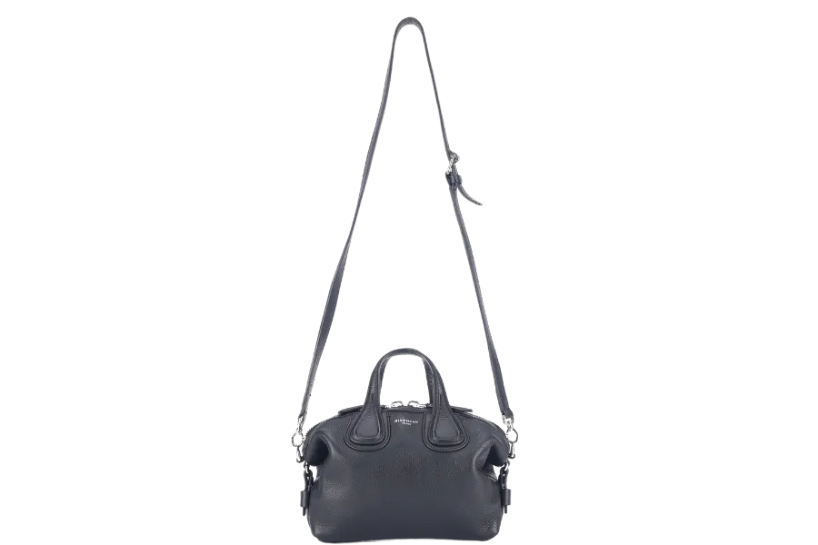 GIVENCHY NIGHTINGALE SATCHEL BLACK LEATHER SILVER HARDWARE WITH STRAPS AND DUST COVER