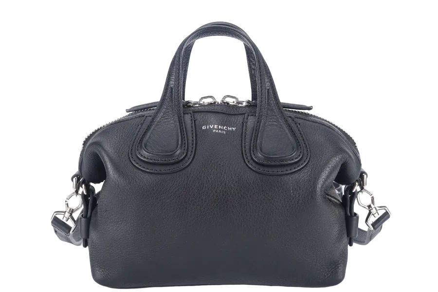 GIVENCHY NIGHTINGALE SATCHEL BLACK LEATHER SILVER HARDWARE WITH STRAPS AND DUST COVER