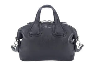 GIVENCHY NIGHTINGALE SATCHEL BLACK LEATHER SILVER HARDWARE WITH STRAPS AND DUST COVER