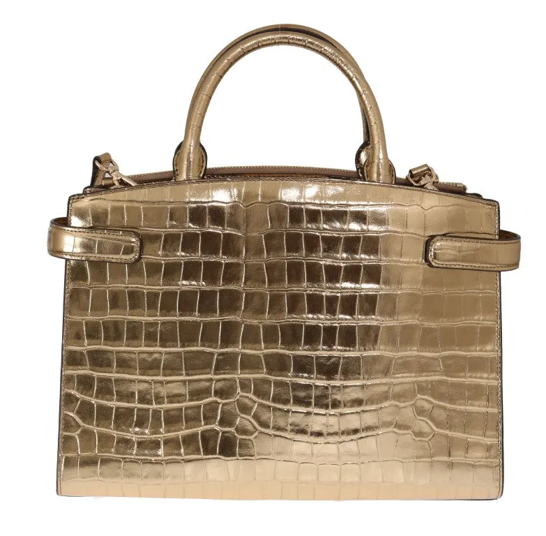 Gold KARLA Embossed Leather Satchel Bag