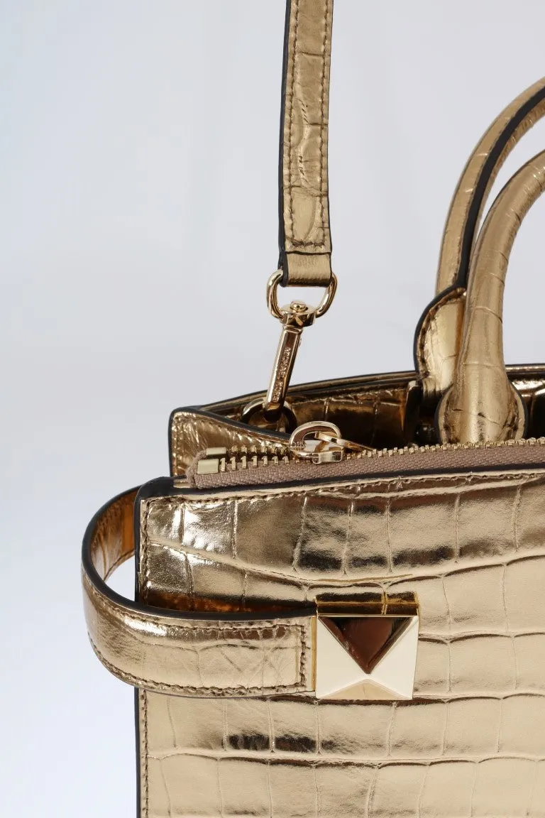 Gold KARLA Embossed Leather Satchel Bag