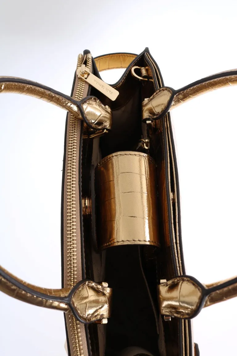 Gold KARLA Embossed Leather Satchel Bag