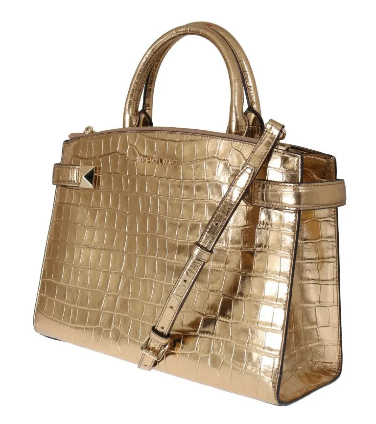 Gold KARLA Embossed Leather Satchel Bag