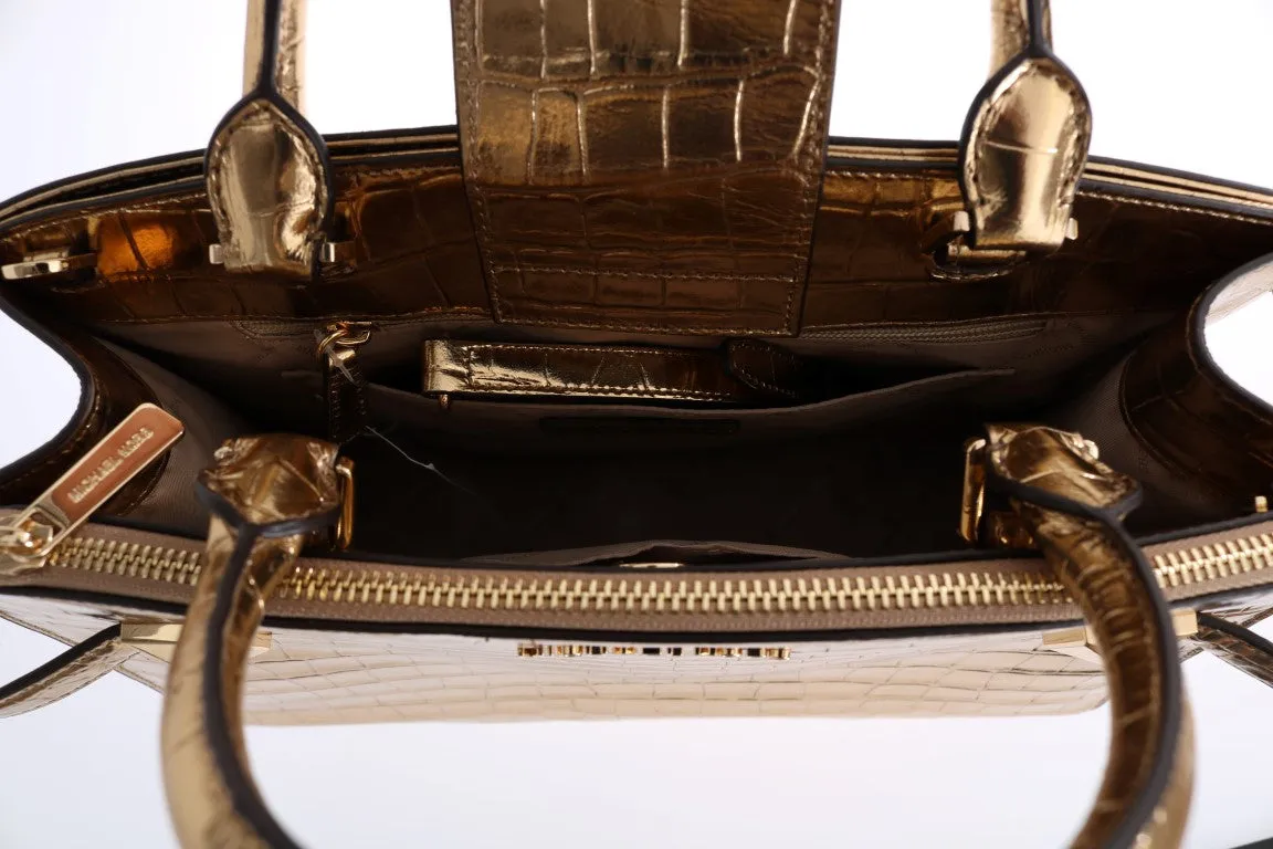 Gold KARLA Embossed Leather Satchel Bag
