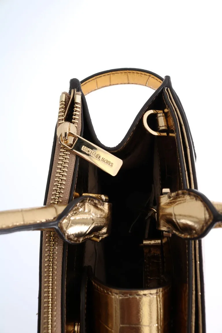 Gold KARLA Embossed Leather Satchel Bag