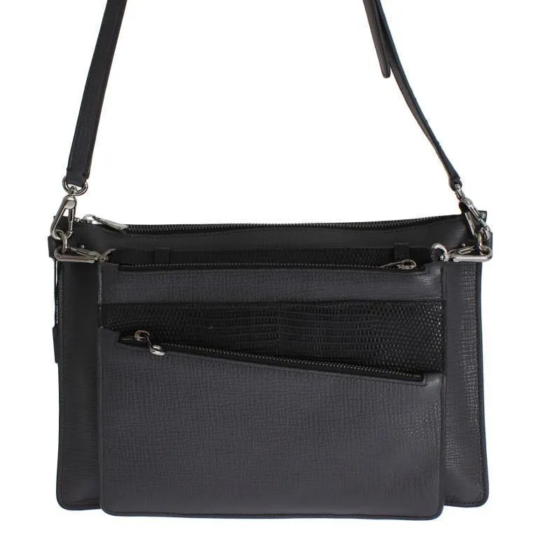 Gray Lizard Leather Shoulder Cross Body Handbag
