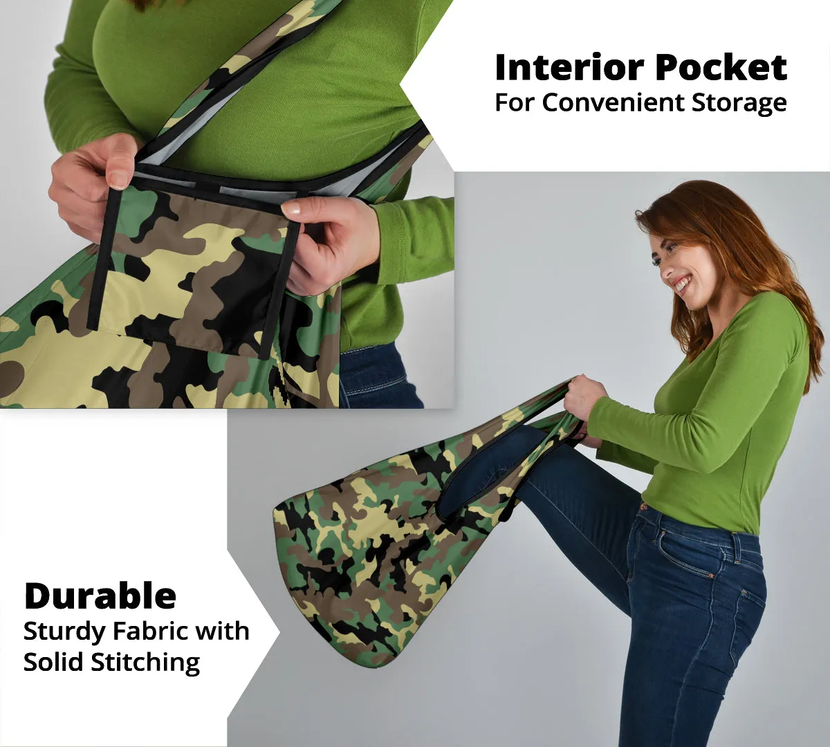 Green Camouflage Reusable Grocery Shopping Bags Pack of 3