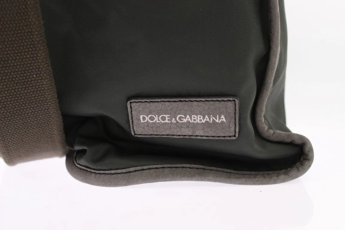 Green Nylon Leather Gym Travel Shoulder Bag
