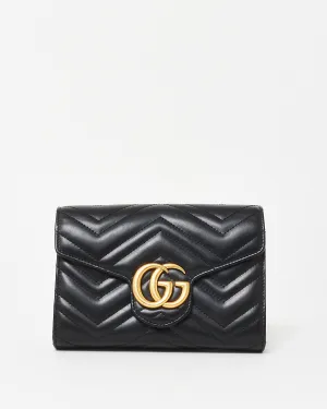 Gucci Black Chevron Leather GG Marmont Wallet On Chain