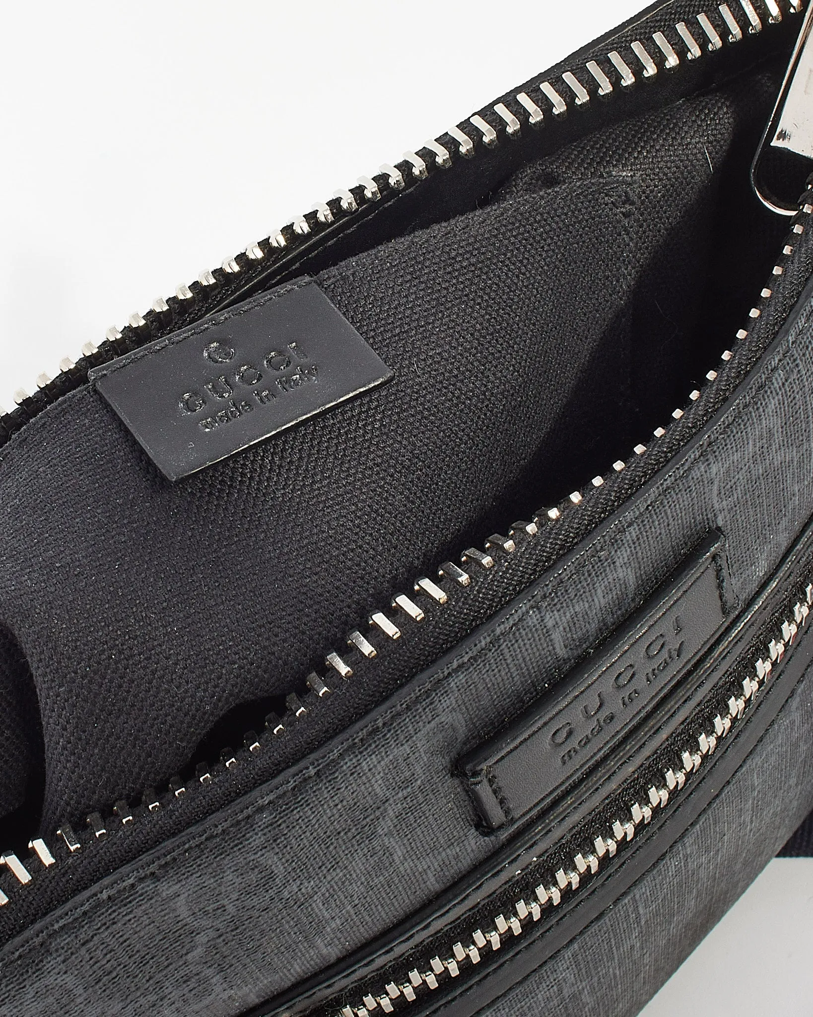 Gucci Black GG Supreme Monogram Canvas Small Web Flat Messenger Bag