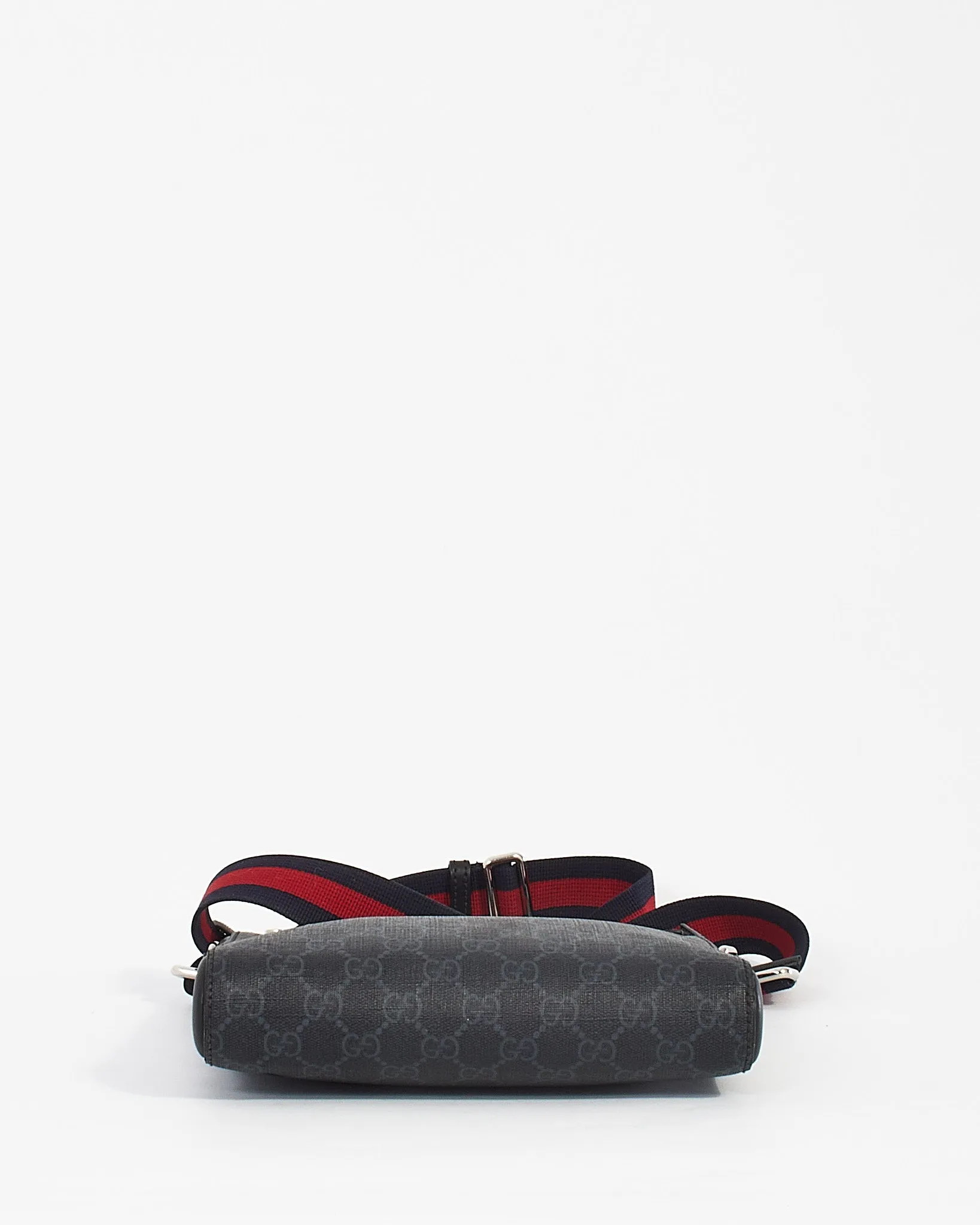 Gucci Black GG Supreme Monogram Canvas Small Web Flat Messenger Bag