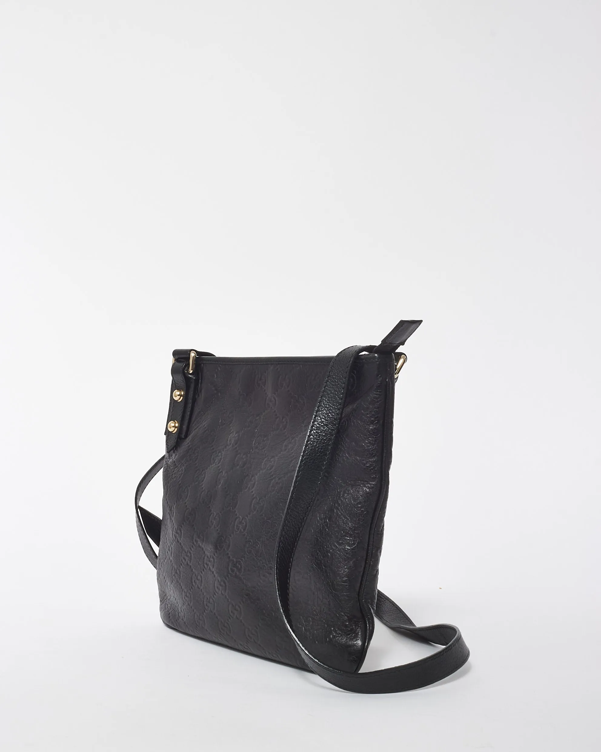Gucci Black Leather Guccissima Messenger Bag