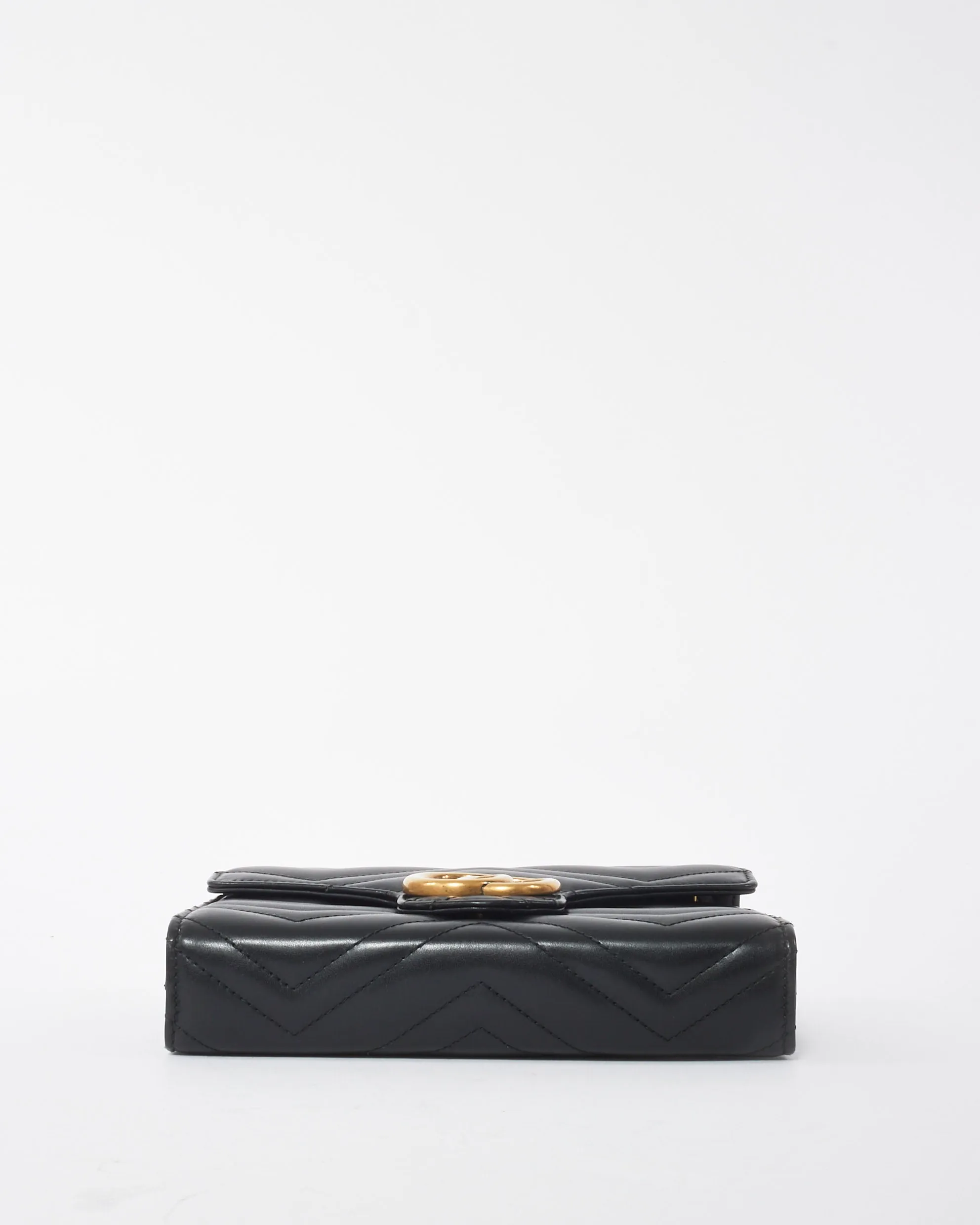 Gucci Black Matelassé Chevron Leather GG Marmont Wallet on Chain