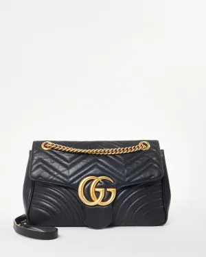 Gucci Black Matelassé Leather Medium Marmont Flap Shoulder Bag
