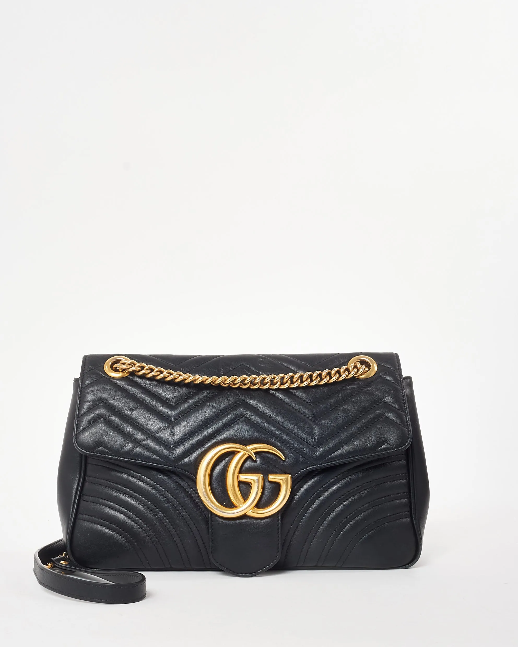 Gucci Black Matelassé Leather Medium Marmont Flap Shoulder Bag