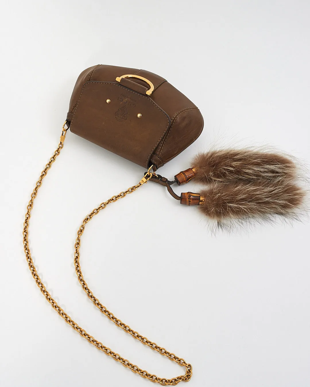 Gucci Brown Leather Racoon Fur Small Smilla Chain Shoulder Bag