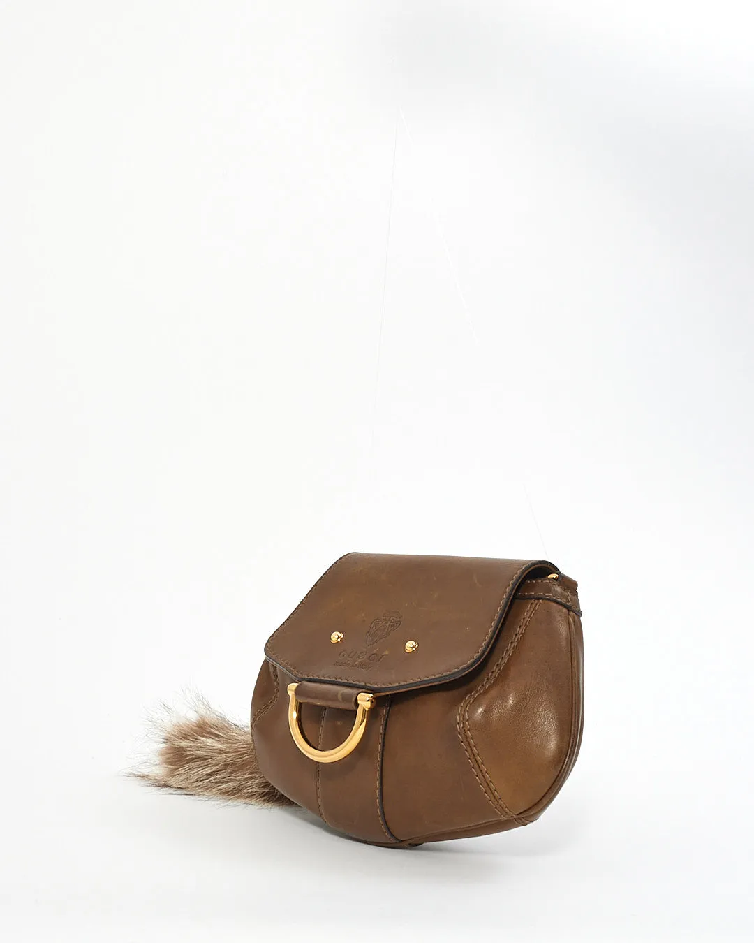 Gucci Brown Leather Racoon Fur Small Smilla Chain Shoulder Bag