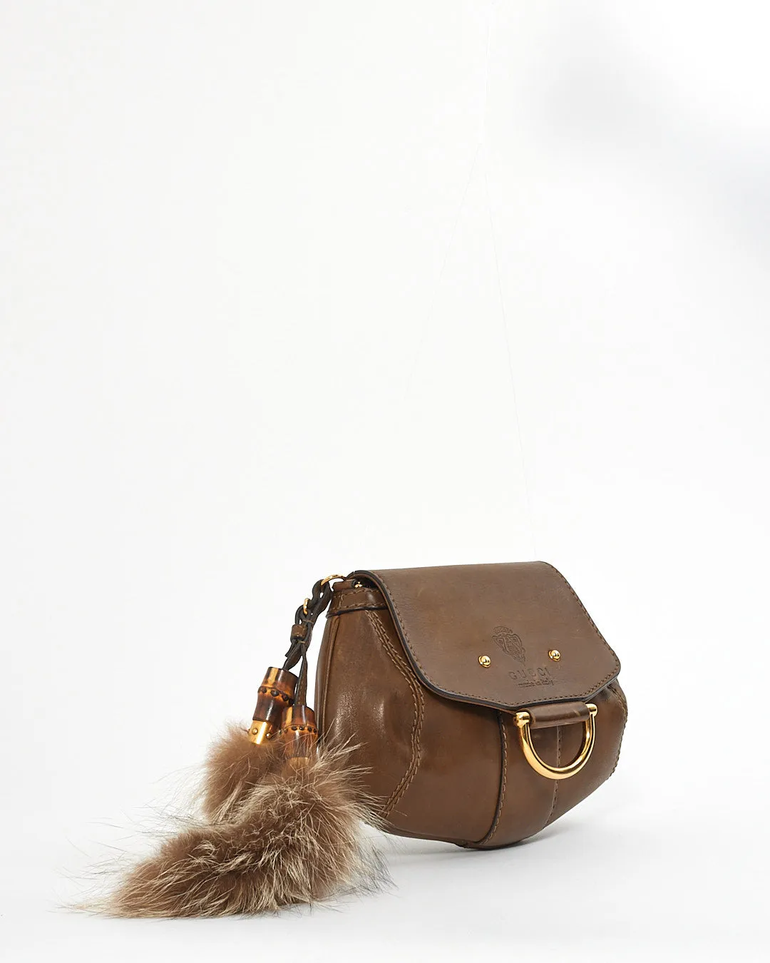 Gucci Brown Leather Racoon Fur Small Smilla Chain Shoulder Bag