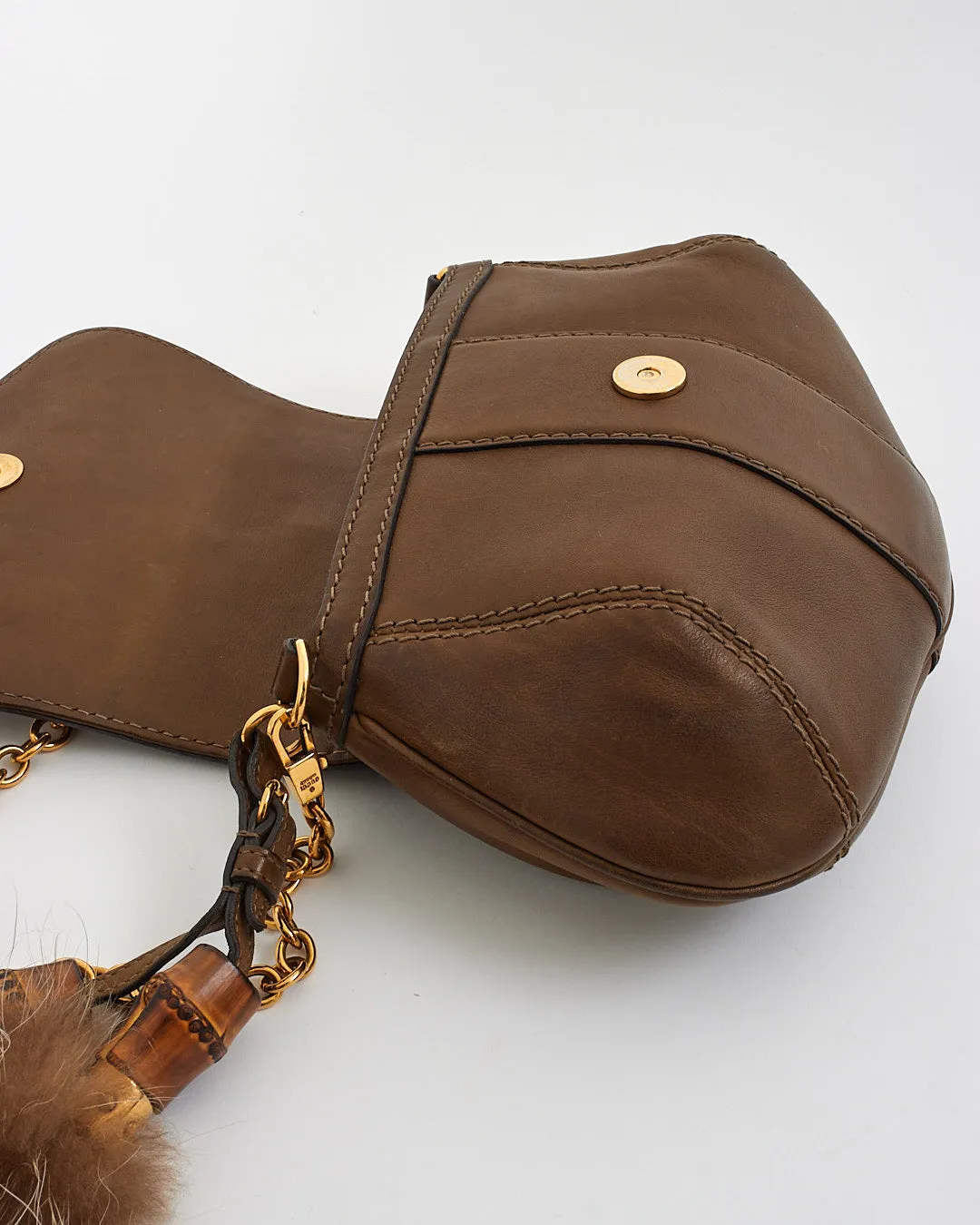 Gucci Brown Leather Racoon Fur Small Smilla Chain Shoulder Bag