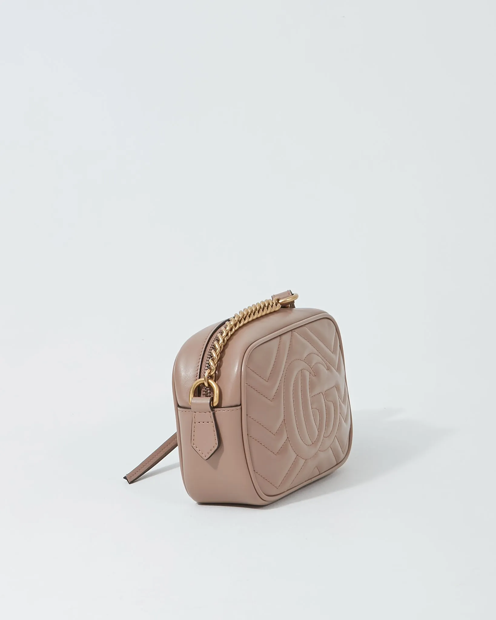 Gucci Dusty Pink Chevron Mini Marmont GG Camera Bag