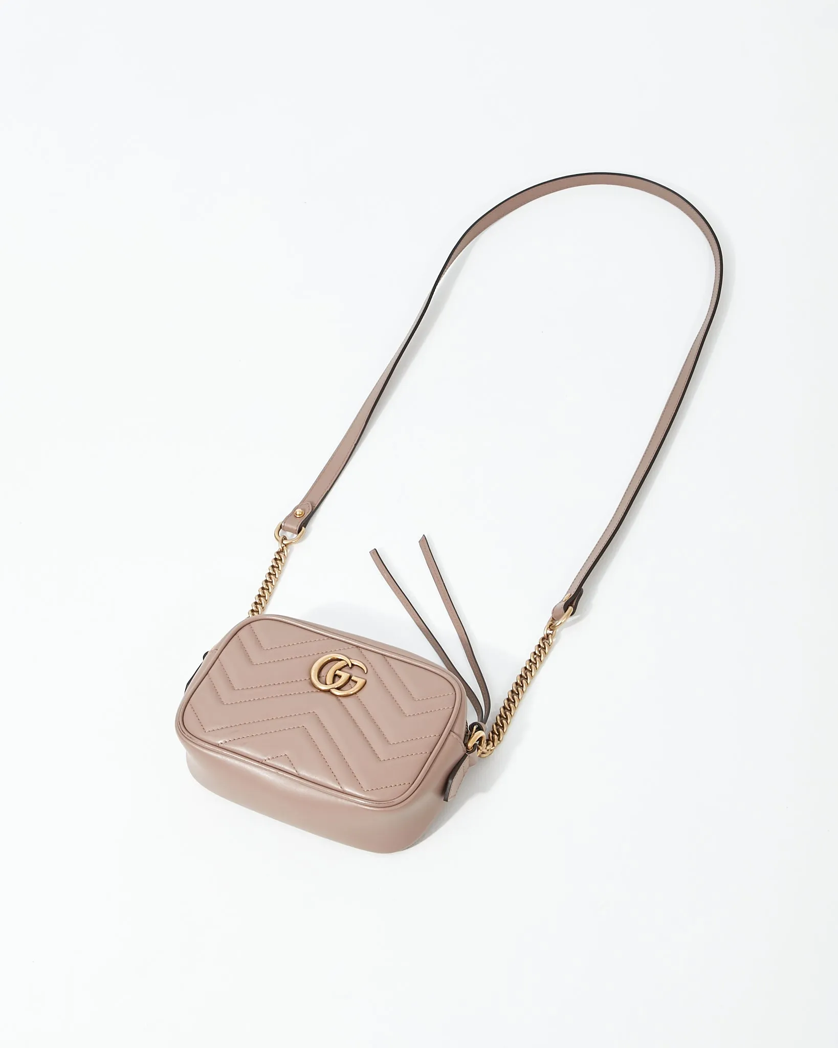 Gucci Dusty Pink Chevron Mini Marmont GG Camera Bag