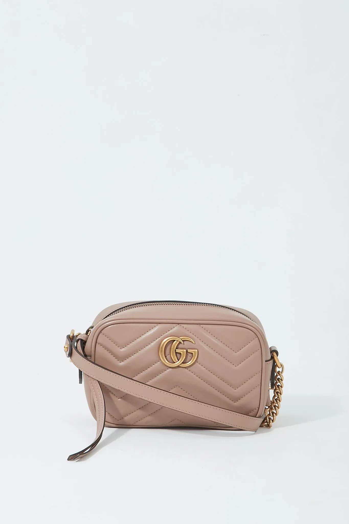 Gucci Dusty Pink Chevron Mini Marmont GG Camera Bag