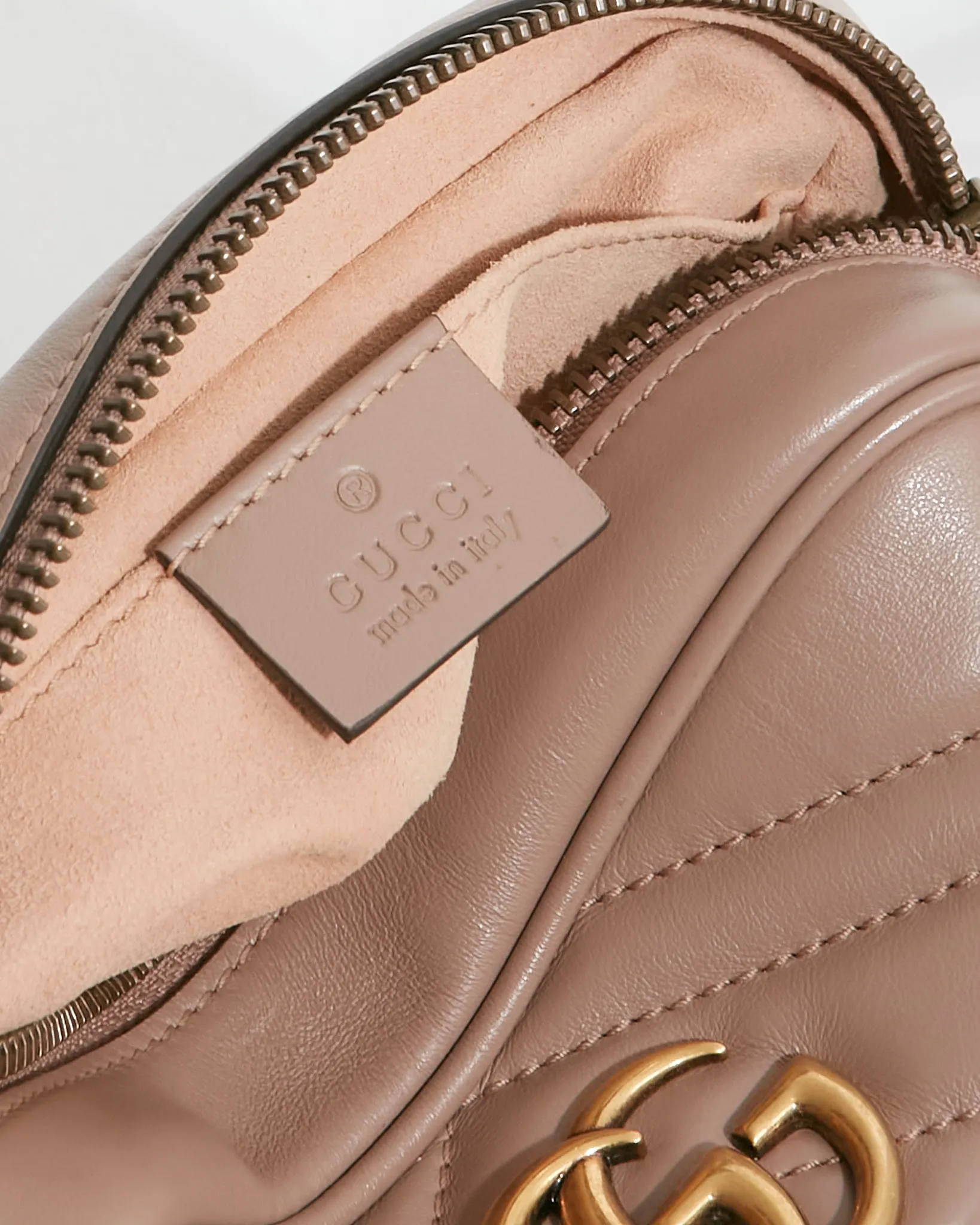 Gucci Dusty Pink Chevron Mini Marmont GG Camera Bag