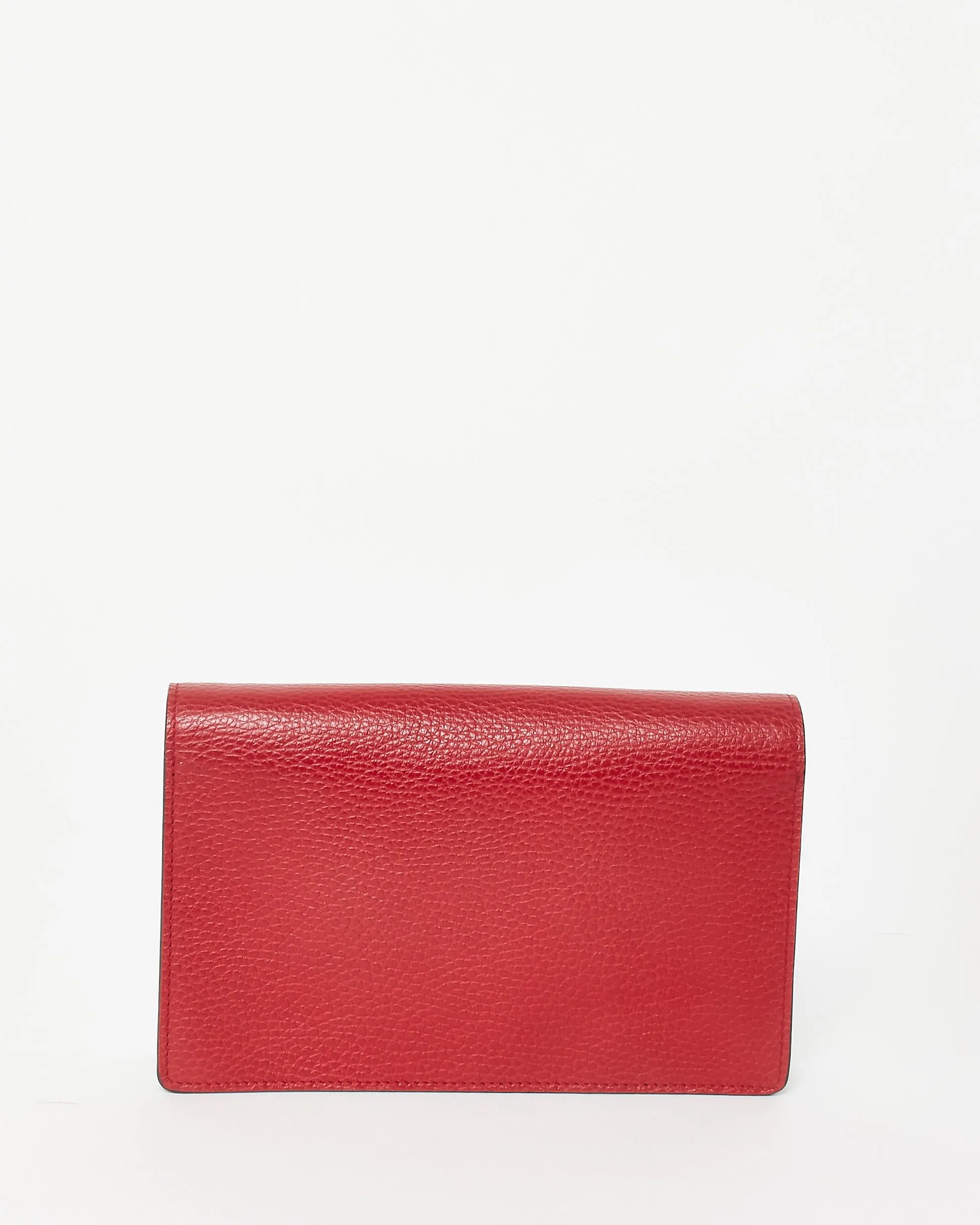 Gucci GG Red White & Dark Navy Blue Embossed Soho Logo Wallet On Chain