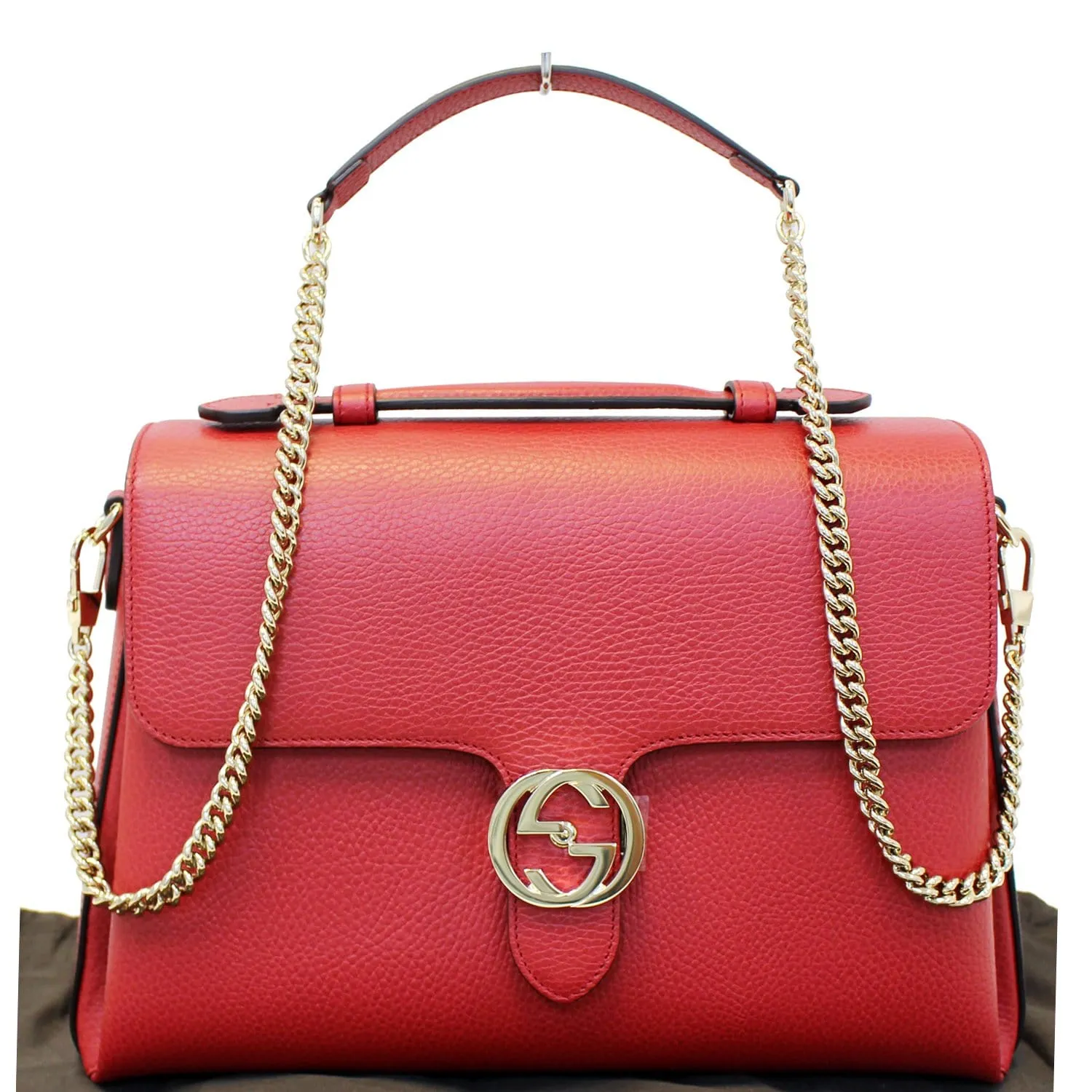 GUCCI Interlocking GG Calfskin Leather Medium Shoulder Bag Red