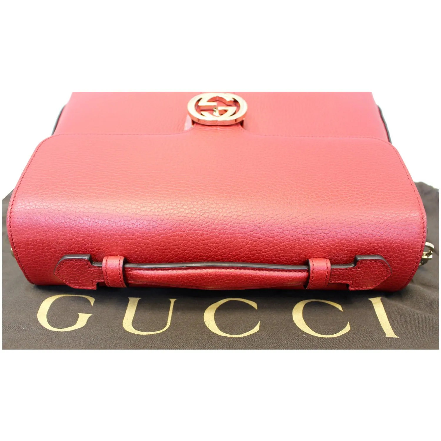GUCCI Interlocking GG Calfskin Leather Medium Shoulder Bag Red