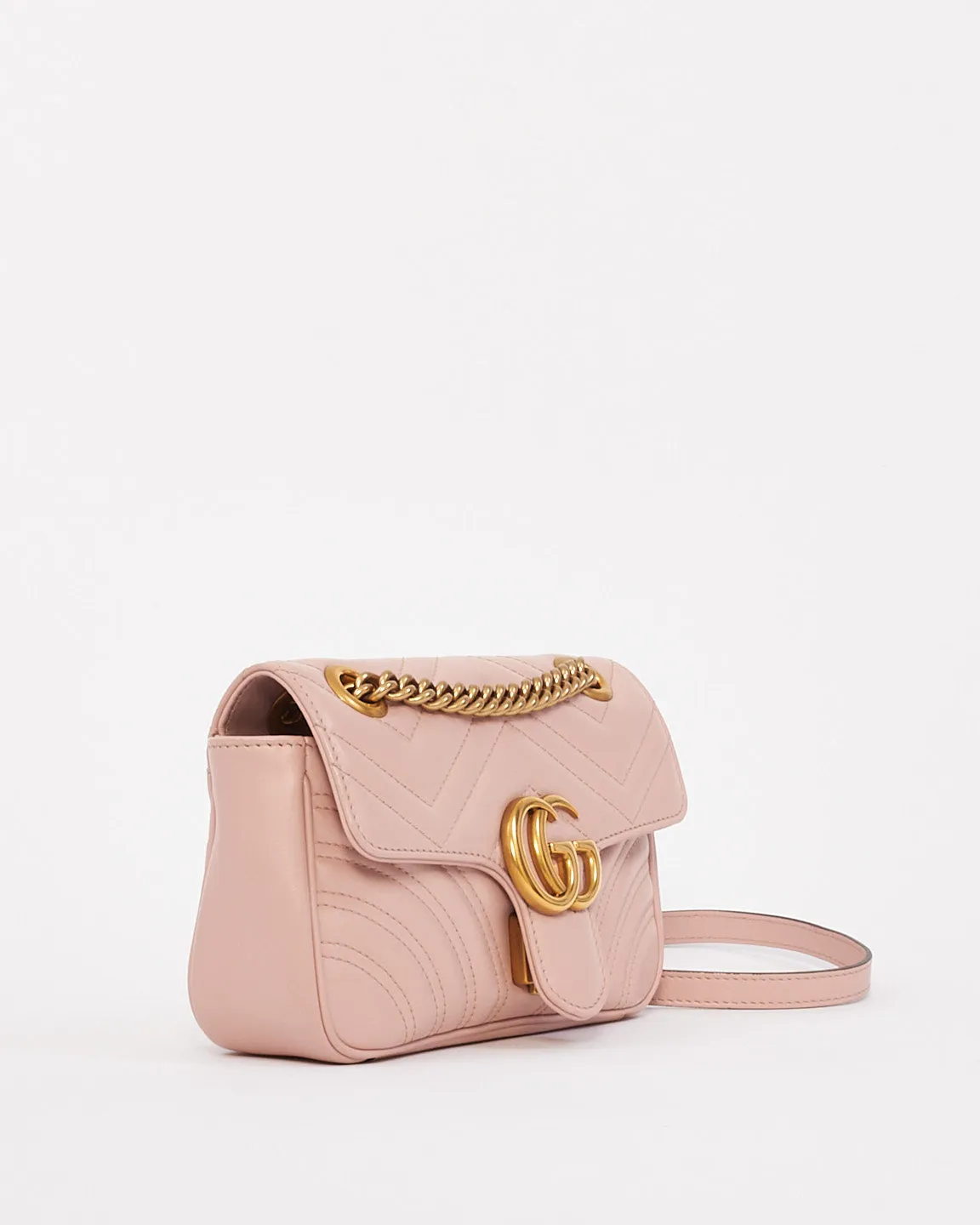 Gucci Pink Matelassé Leather GG Marmont Small Shoulder Bag