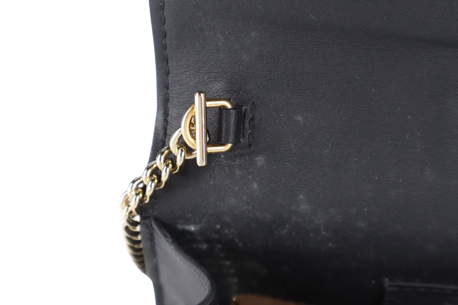 GUCCI SYLVIE WALLET ON CHAIN BLACK SUPER MINI GOLD HARDWARE NO DUST COVER
